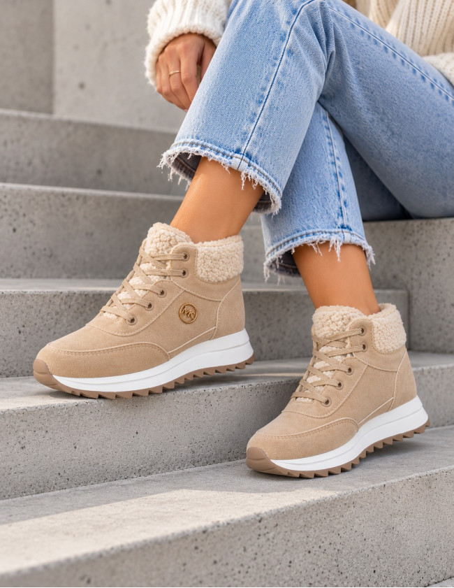 Sportowe Buty Zimowe Trapery Ocieplane Misses Beige Sportowe Buty Zimowe Trapery Ocieplane Misses Beige