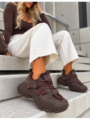 Czekoladowe Sneakersy Buty Sportowe Na Platformie Street Czekoladowe Sneakersy Buty Sportowe Na Platformie Street