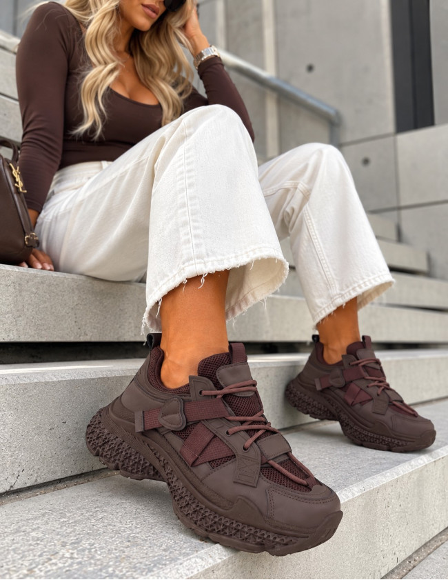 Czekoladowe Sneakersy Buty Sportowe Na Platformie Street Czekoladowe Sneakersy Buty Sportowe Na Platformie Street