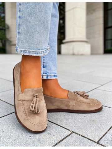 Beżowe Zamszowe Mokasyny Barefoot z Frędzlem Beżowe Zamszowe Mokasyny Barefoot z Frędzlem