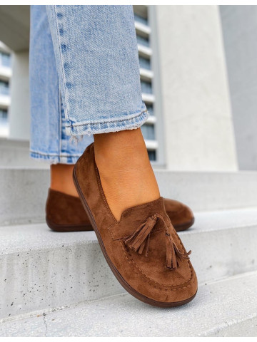 Brązowe Zamszowe Mokasyny Barefoot z Frędzlem Brązowe Zamszowe Mokasyny Barefoot z Frędzlem