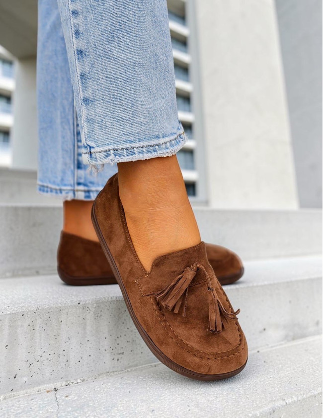 Brązowe Zamszowe Mokasyny Barefoot z Frędzlem Brązowe Zamszowe Mokasyny Barefoot z Frędzlem