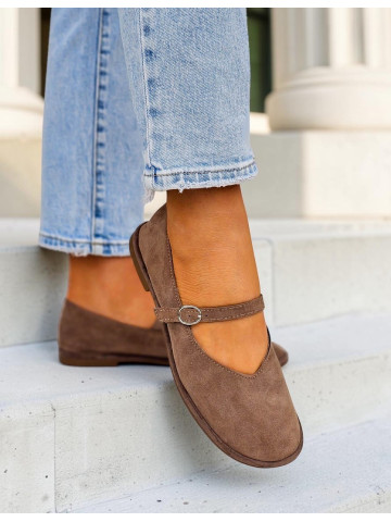 Beżowe Zamszowe Mokasyny Barefoot z Paskiem