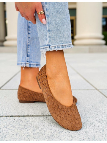 Brązowe Mokasyny Baleriny Barefoot Strukturalne