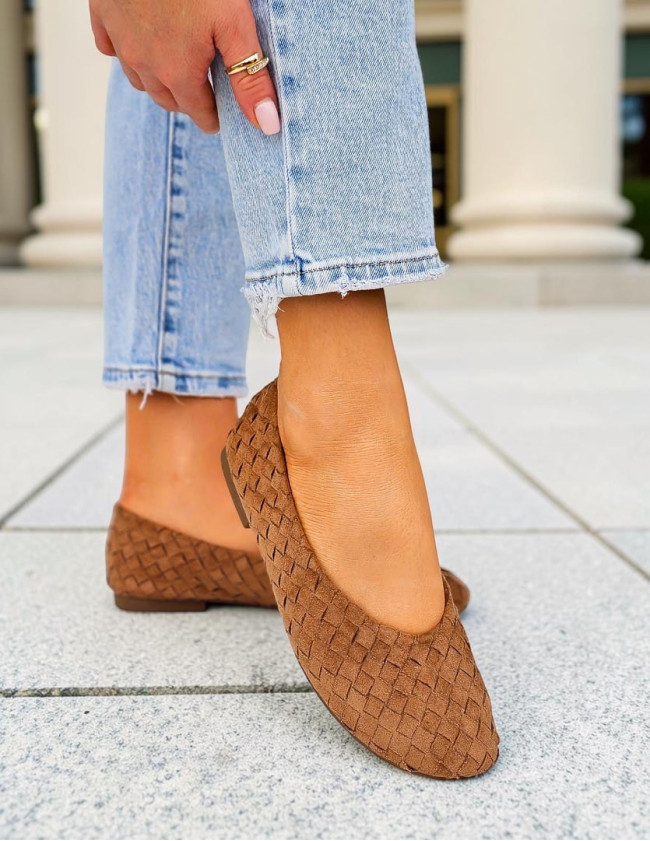 Brązowe Mokasyny Baleriny Barefoot Strukturalne