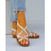 Białe Sandały Na Płaskiej Podeszwie Na Gumki Gold Białe Sandały Na Płaskiej Podeszwie Na Gumki Gold