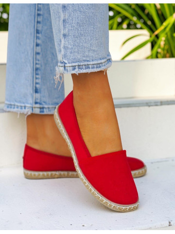 Czerwone Espadryle Mokasyny Na Plecionej Podeszwie Basic Czerwone Espadryle Mokasyny Na Plecionej Podeszwie Basic