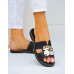 Eleganckie Czarne Klapki Damskie Ze Złotą Klamerką SunShine Eleganckie Czarne Klapki Damskie Ze Złotą Klamerką SunShine