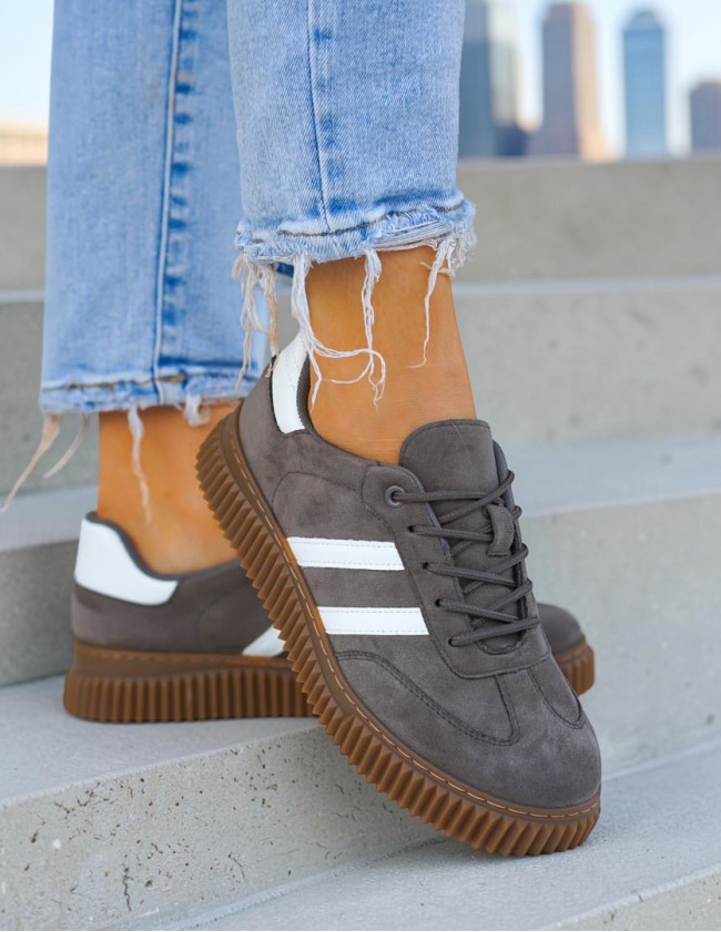 Szare Zamszowe Buty Sportowe Camp City