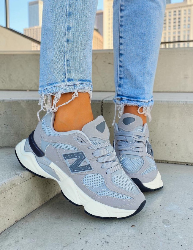 Szare Sneakersy Buty Sportowe Na Platformie New B 9060
