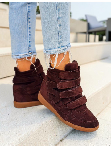 Czekoladowe Botki Damskie Sneakersy Na Koturnie Czekoladowe Botki Damskie Sneakersy Na Koturnie