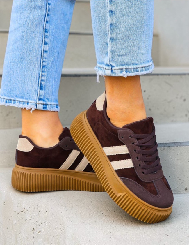 Czekoladowe Buty Sportowe Na Grubej Podeszwie Caroline