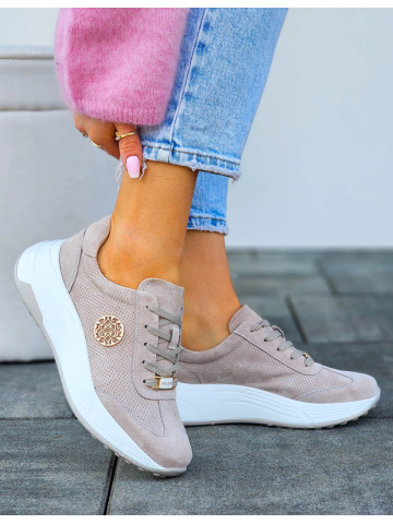 Premium Eleganckie Skórzane Sportowe Półbuty Trampki Latte Premium Eleganckie Skórzane Sportowe Półbuty Trampki Latte