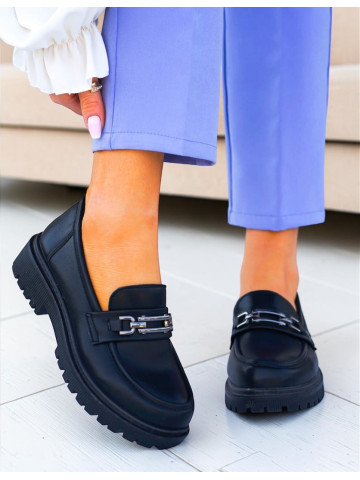 Czarne Skórzane Mokasyny Na Platformie Classic