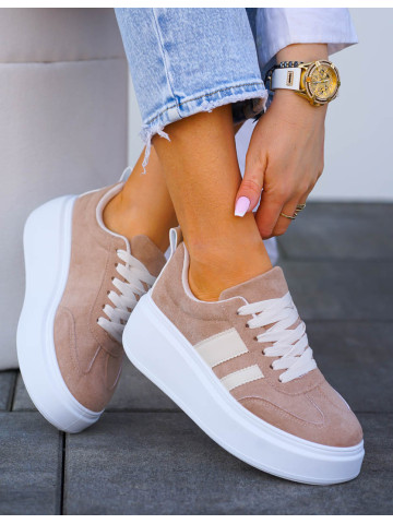 Beżowe Buty Sportowe Na Grubej Podeszwie Campes Beżowe Buty Sportowe Na Grubej Podeszwie Campes