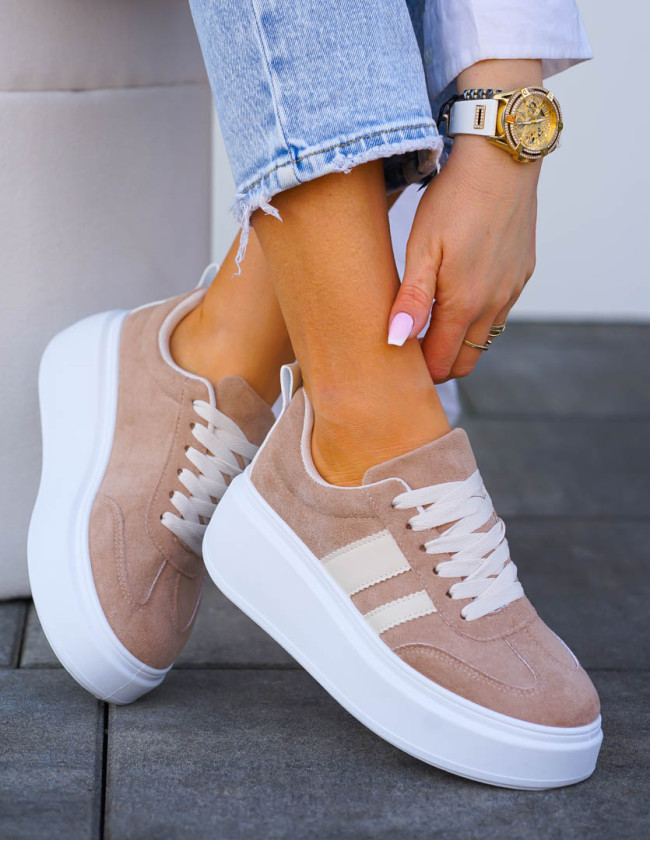 Beżowe Buty Sportowe Na Grubej Podeszwie Campes