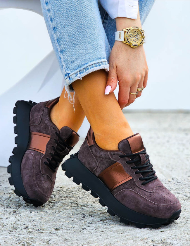 Premium Czekoladowe Skórzane Sportowe Półbuty Trampki Goodin