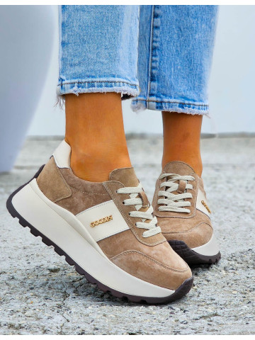 Premium Beżowe Skórzane Sportowe Półbuty Trampki Elif