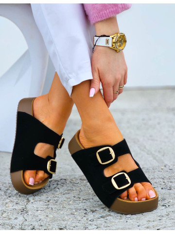 Premium Klapki Ze Skóry Naturalnej Goodin Czarne