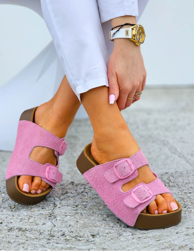 Premium Klapki Ze Skóry Naturalnej Goodin Różowe