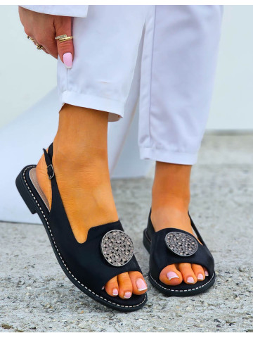 Eleganckie Sandały Damskie Ze Skóry Naturalnej Stonge Czarne Eleganckie Sandały Damskie Ze Skóry Naturalnej Stonge Czarne