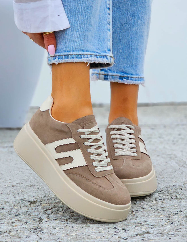 Premium Skórzane Sportowe Półbuty Trampki Latte Go