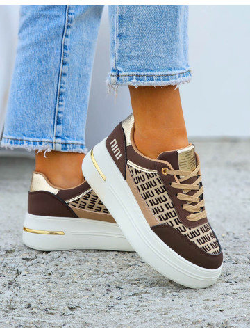 Czekoladowe Buty Sportowe Trampki Na Platformie NiuNiu Czekoladowe Buty Sportowe Trampki Na Platformie NiuNiu