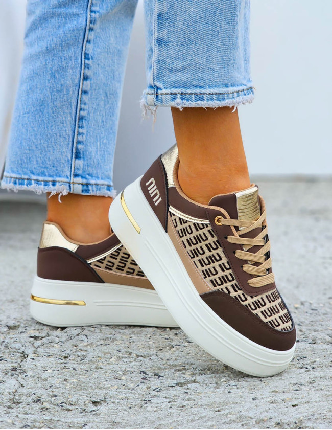 Czekoladowe Buty Sportowe Trampki Na Platformie NiuNiu