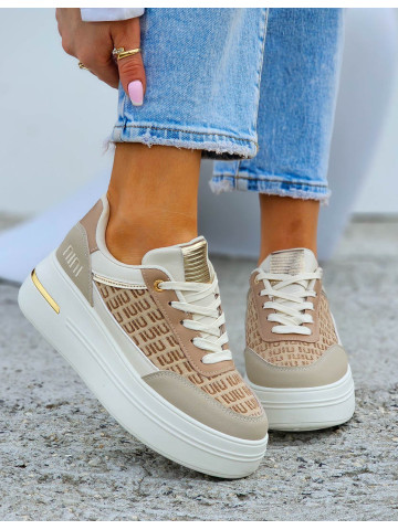 Beżowe Buty Sportowe Trampki Na Platformie NiuNiu Beżowe Buty Sportowe Trampki Na Platformie NiuNiu