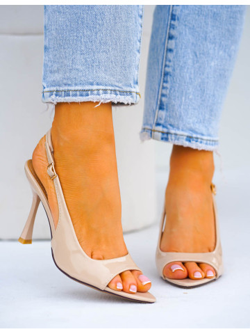 Eleganckie Lakierowane Sandały Na Szpilce Noel Nude