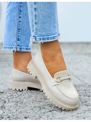 Beżowe Mokasyny Damskie Na Grubej Podeszwie Jasmin