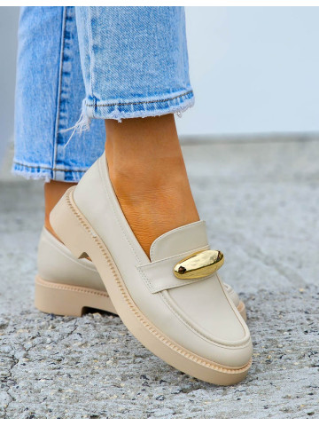 Mokasyny Damskie Na Grubej Podeszwie Sara Beżowe Mokasyny Damskie Na Grubej Podeszwie Sara Beżowe