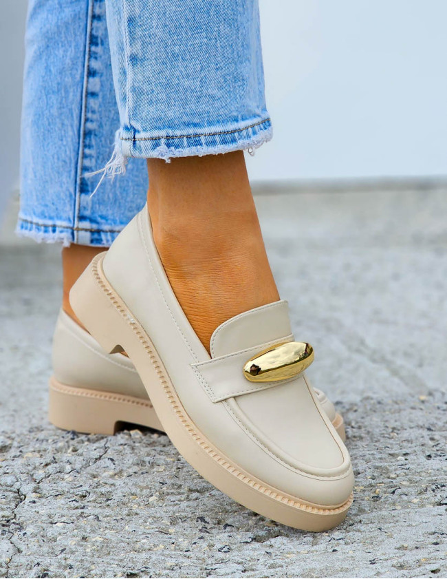 Mokasyny Damskie Na Grubej Podeszwie Sara Beżowe