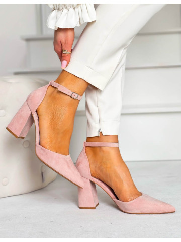 Sandały Damskie Na Obcasie Zakryte Place Pięty Różowe