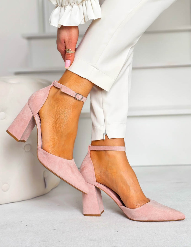 Sandały Damskie Na Obcasie Zakryte Place Pięty Różowe