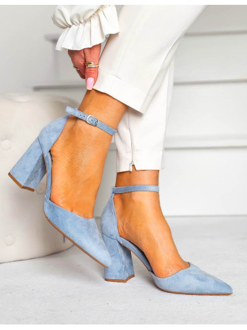 Sandały Damskie Na Obcasie Zakryte Place Pięty Niebieskie