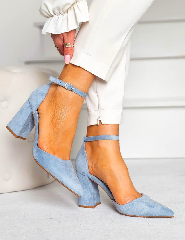 Sandały Damskie Na Obcasie Zakryte Place Pięty Niebieskie