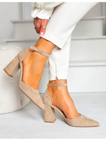 Sandały Damskie Na Obcasie Zakryte Place Pięty Beżowe