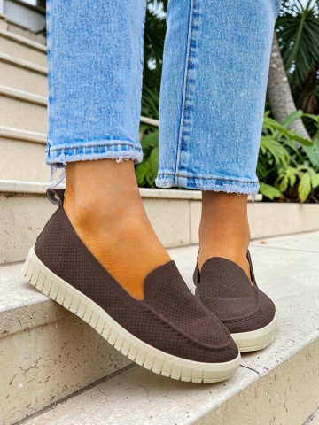 Lekkie Półbuty Mokasyny Na Grubej Podeszwie Mięciutkie Brązowe