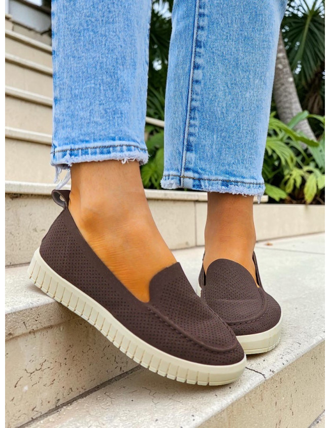 Lekkie Półbuty Mokasyny Na Grubej Podeszwie Mięciutkie Brązowe