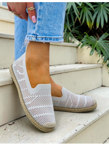 Ażurowe Espadryle Mokasyny Na Plecionej Podeszwie Beige