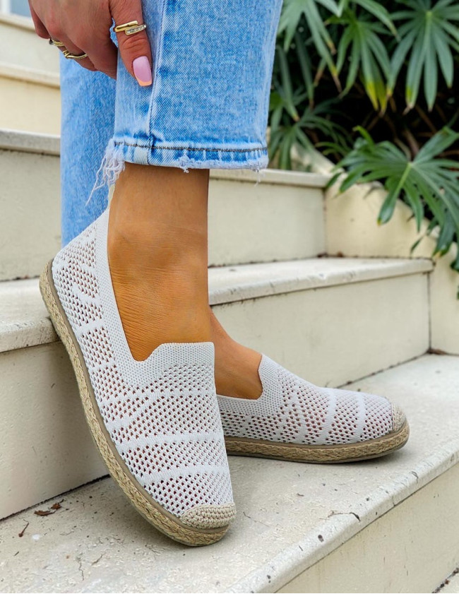 Ażurowe Espadryle Mokasyny Na Plecionej Podeszwie Beige