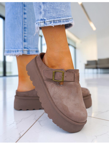 Klapki Na Platformie z Zakrytymi Palcami Brązowe