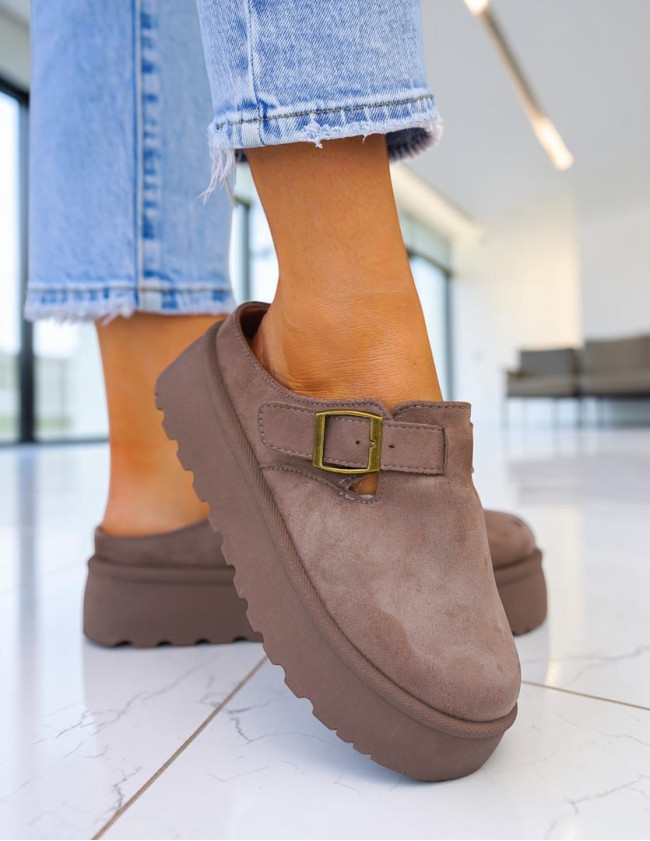 Klapki Na Platformie z Zakrytymi Palcami Brązowe