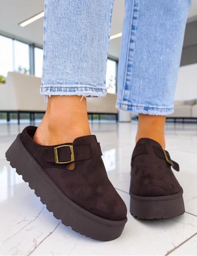 Klapki Na Platformie z Zakrytymi Palcami Czekoladowe