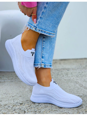 Lekkie Białe Buty Sportowe Damskie Wsuwane Fitness