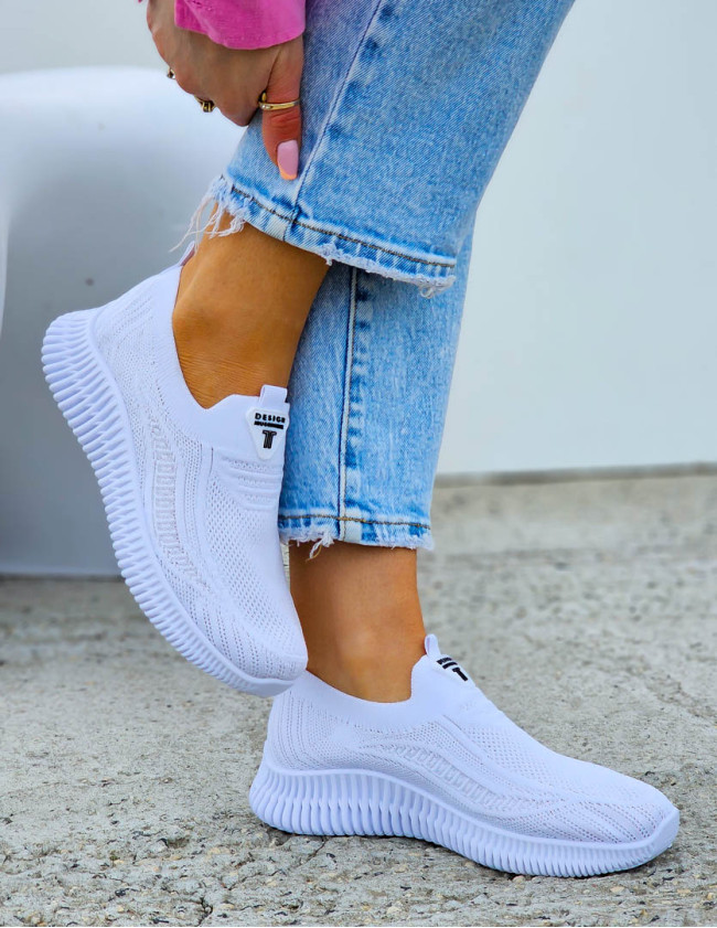Lekkie Białe Buty Sportowe Damskie Wsuwane Fitness
