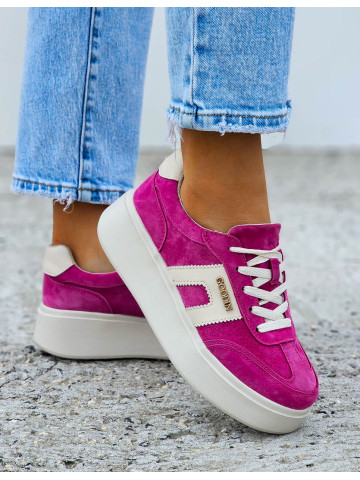 Premium Różowe Skórzane Sportowe Półbuty Trampki Arles