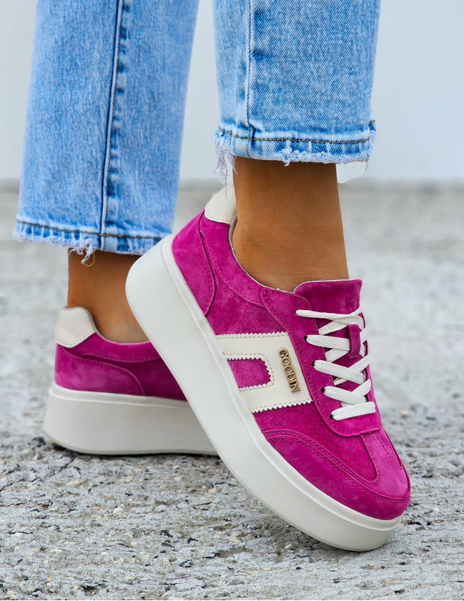 Premium Różowe Skórzane Sportowe Półbuty Trampki Arles