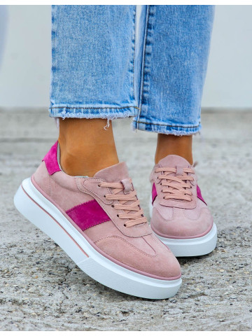 Premium Różowe Skórzane Sportowe Półbuty Trampki Peach